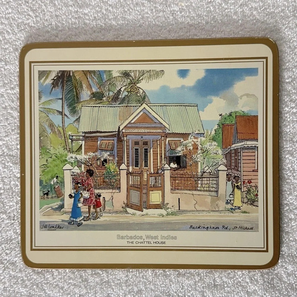Vintage Pimpernel Luncheon Placemats Trivets Barbadian Chattel Houses Set Of 4 - Picture 3 of 11